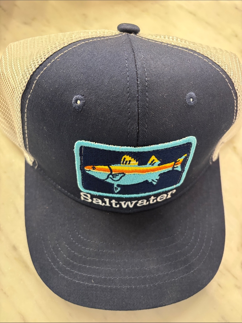 Saltwater Retro Fish Patch Trucker Hat - Navy
